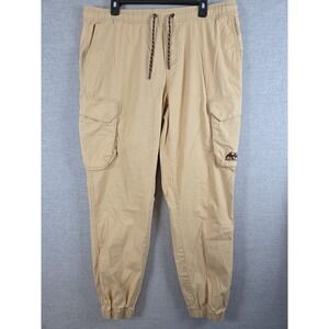 Hurley Cargo Jogger Pants Khaki Size L Drawstring Elastic Waist Big Logo Grunge